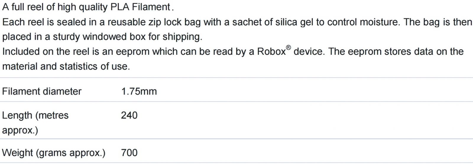 גלילי חוט PLA למדפסת תלת מימד ROBOX RBX01